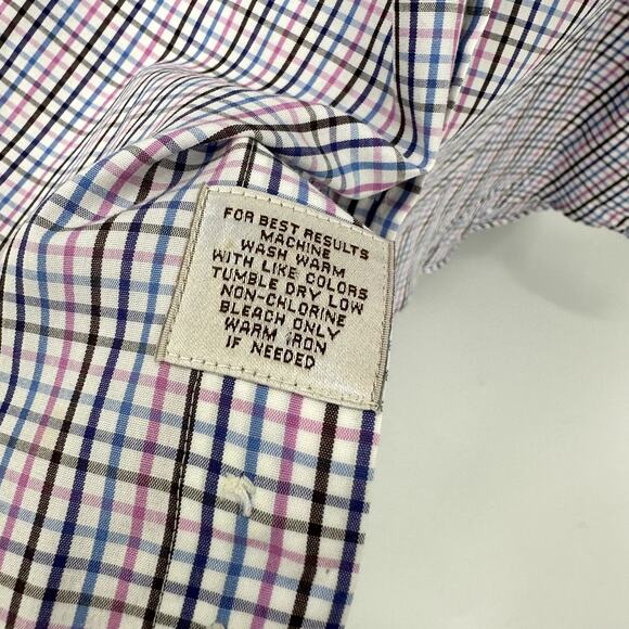 Peter Millar Shirt Mens 16.5 Button Up Long Nanoluxe Plaid Blue Pink White - Picture 7 of 8